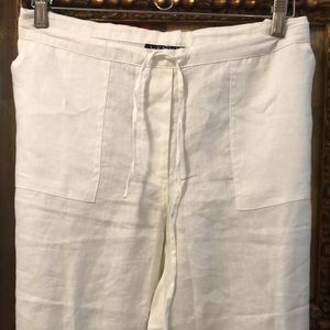 Venus high waist linen white pull tie waist semi sheer pants with pockets